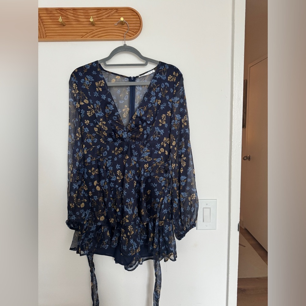 Blue Long Sleeve Floral Dress